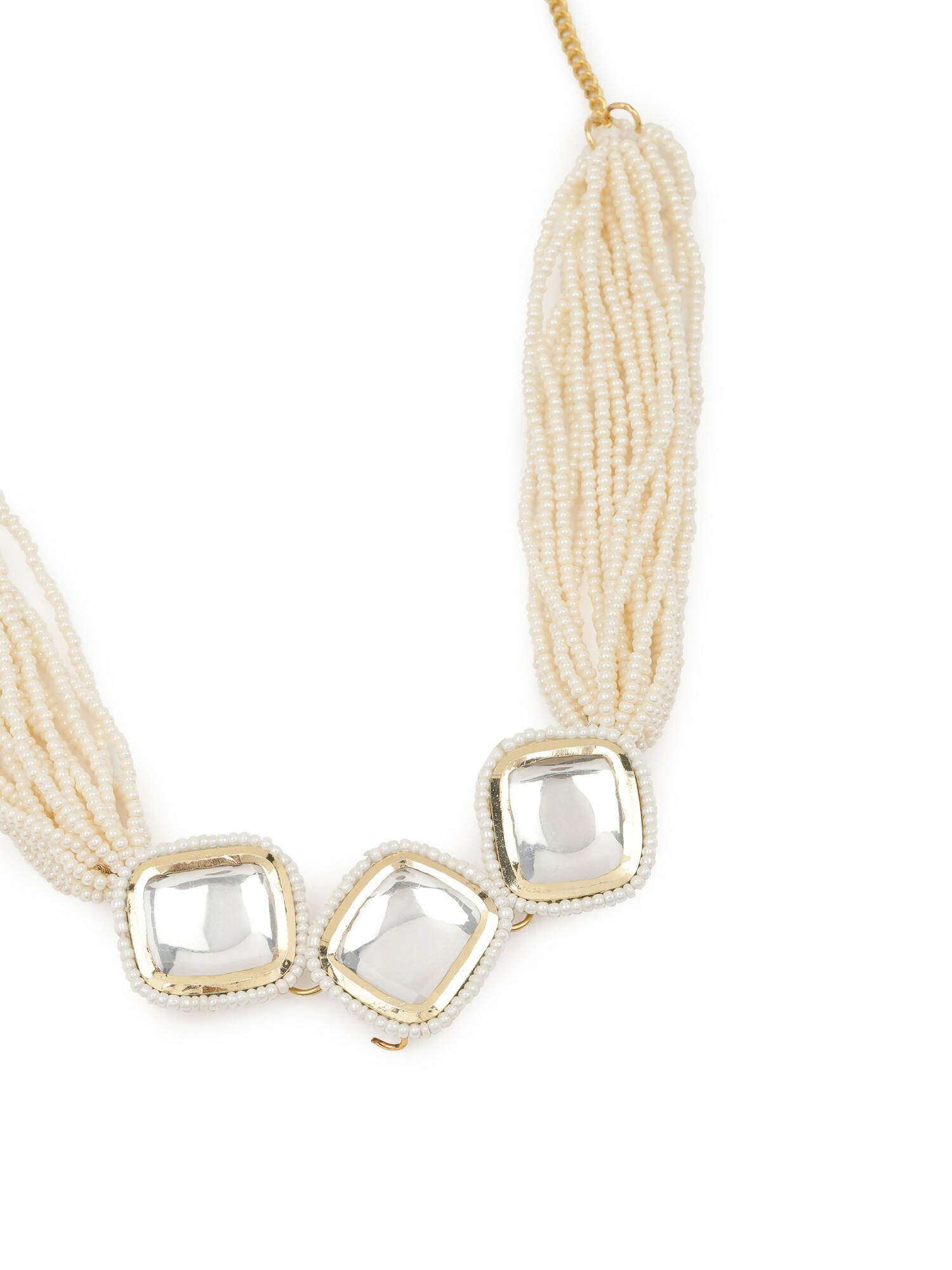 Gold-Plated White Kundan-Studded Pearl Beaded Hair Band - Ruby Raang - Distacart
