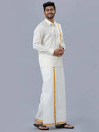 Ramraj Cotton Premium Wedding Cream Readymade Dhoti, Shirt & Towel Set Dhanvanthri