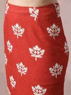 Myshka Women's Rust Printed Knee Length Party Embellished Skirts
