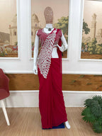 Teeya Creation Rani Color Faux Georgette Embroidery Work Party Wear Ready To Wear Saree - Distacart