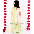 Little Bansi Girls Green Sikka work Gold strip Kurta Frock with sharara and Dupatta