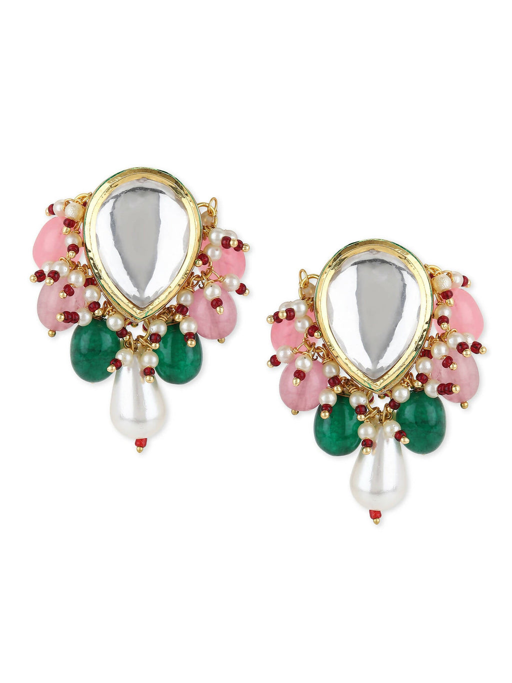 Gold-Toned White Kundan Contemporary Gold-Plated Drop Earrings - Ruby Raang - Distacart