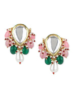 Gold-Toned White Kundan Contemporary Gold-Plated Drop Earrings - Ruby Raang - Distacart