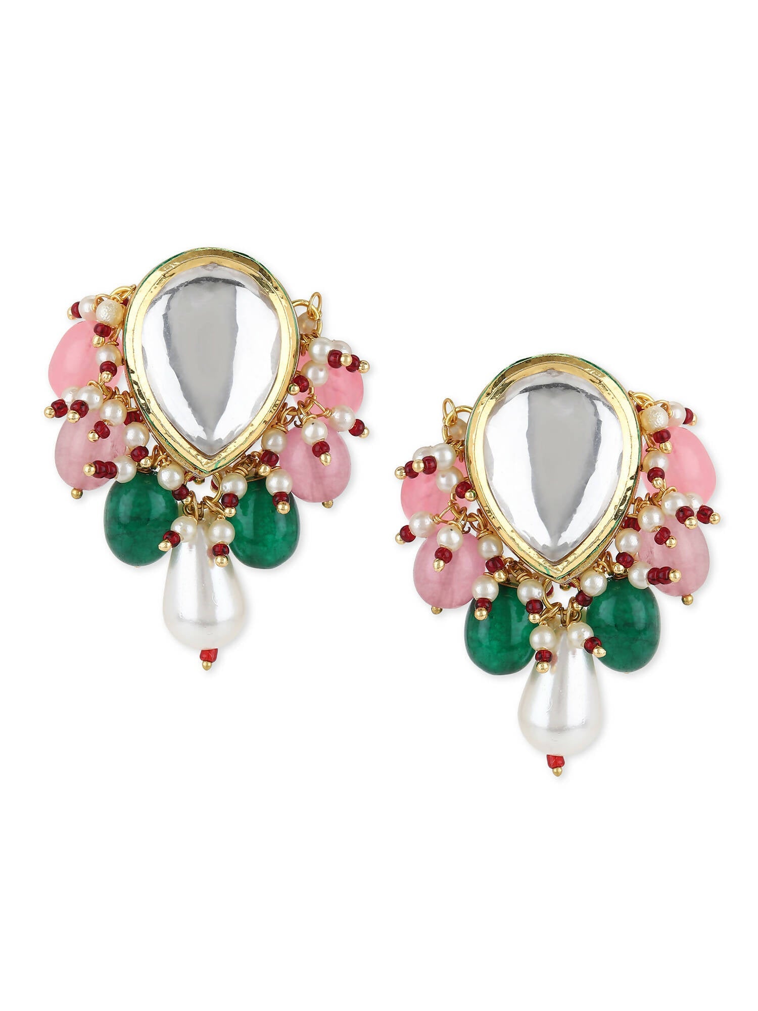 Gold-Toned White Kundan Contemporary Gold-Plated Drop Earrings - Ruby Raang - Distacart