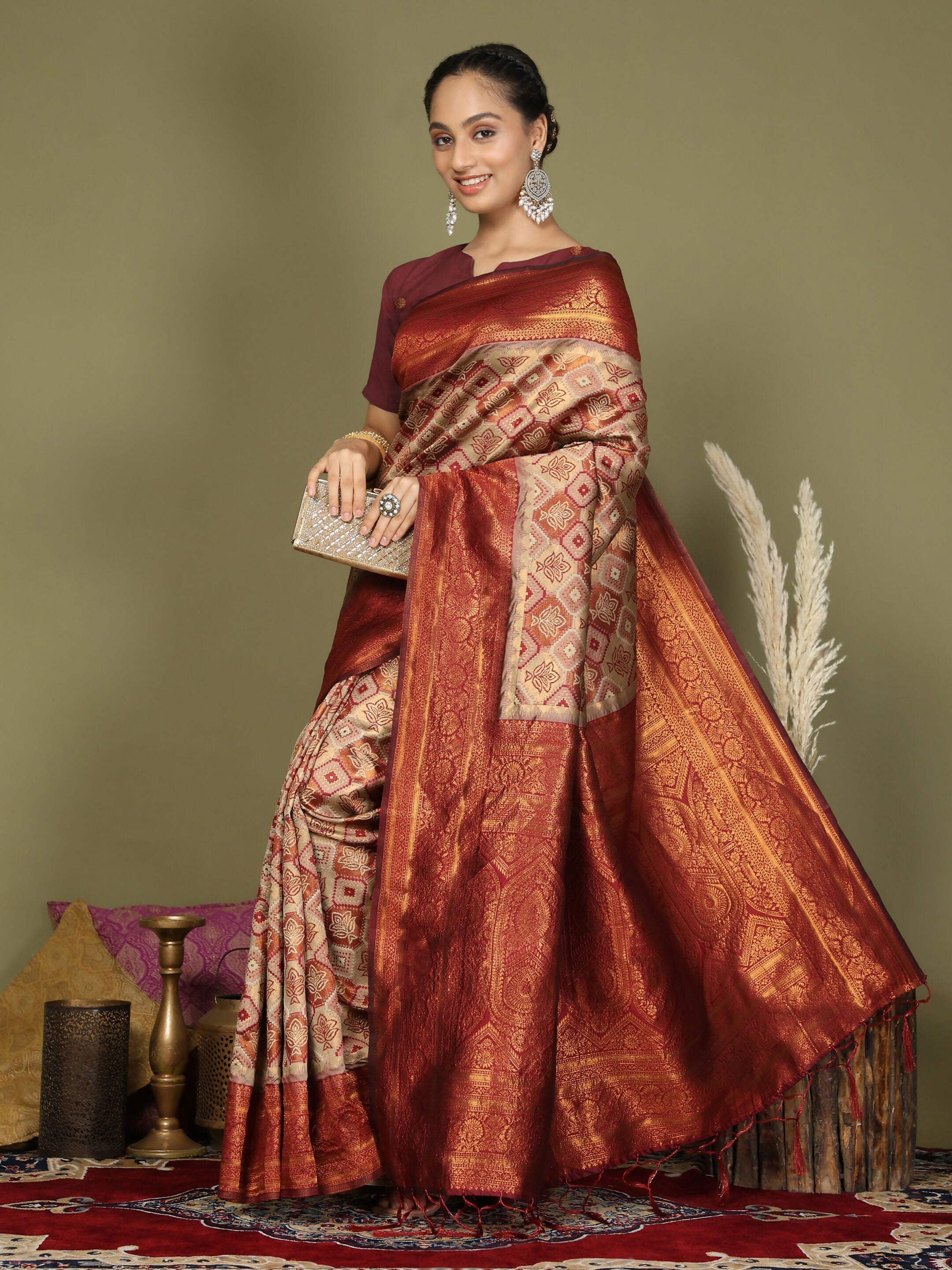 Shree Shyam Fashion Lichi Silk Cream Saree - Distacart