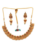 Temple Choker with Matching Jhumki Jewellery Set (Gold) - Ruby Raang