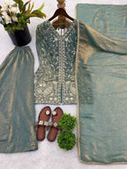 Teeya Creation Teal Color Fendy Silk Embroidery Work Wedding Wear Salwar Suit - Distacart