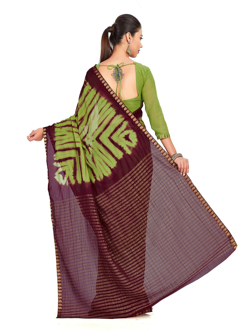 Mimosa Women's Green Chiffon Banarasi Silk Saree - Distacart