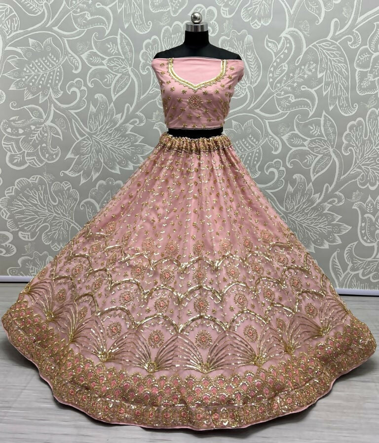 Jyoti Fashion Women's Pink Bridal Net Fancy Sequins with Multi Thread Embroidered & Handwork Wedding Lehenga Choli