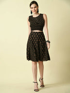 Myshka Women's Black Round Neck Top With Skirt
