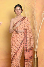 Very Much Indian Designer Modal Silk Saree With With Beautiful Floral Print - Light Orange - Distacart