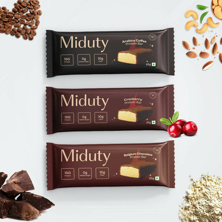 Miduty by Palak Notes Protein Bars Combo (Belgium Chocolate, Arabica Coffee and Cranberry)