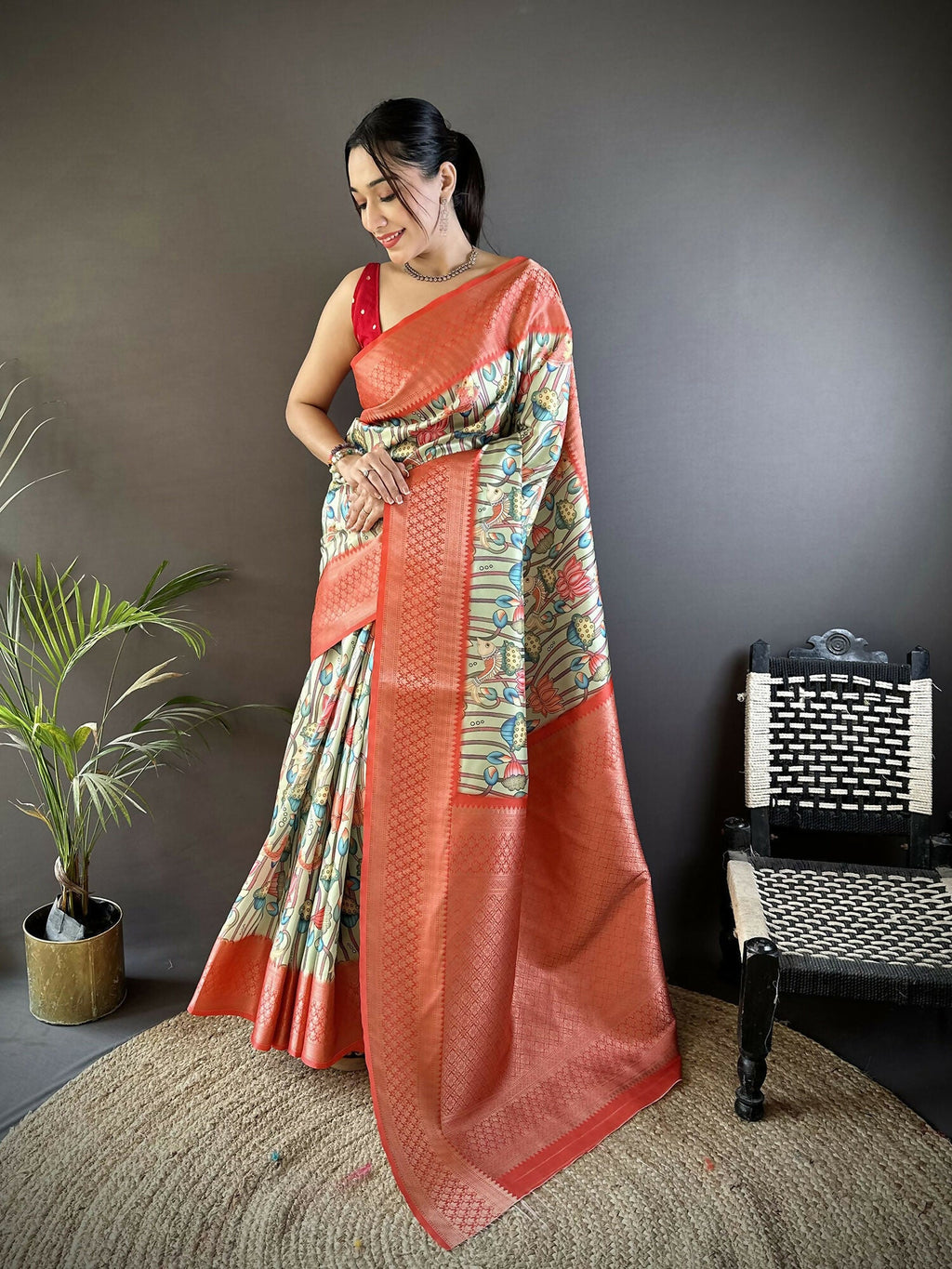 Joban Fashion Multi-Color Floral Digital Print Soft Lichi Silk Paithani Saree - Distacart
