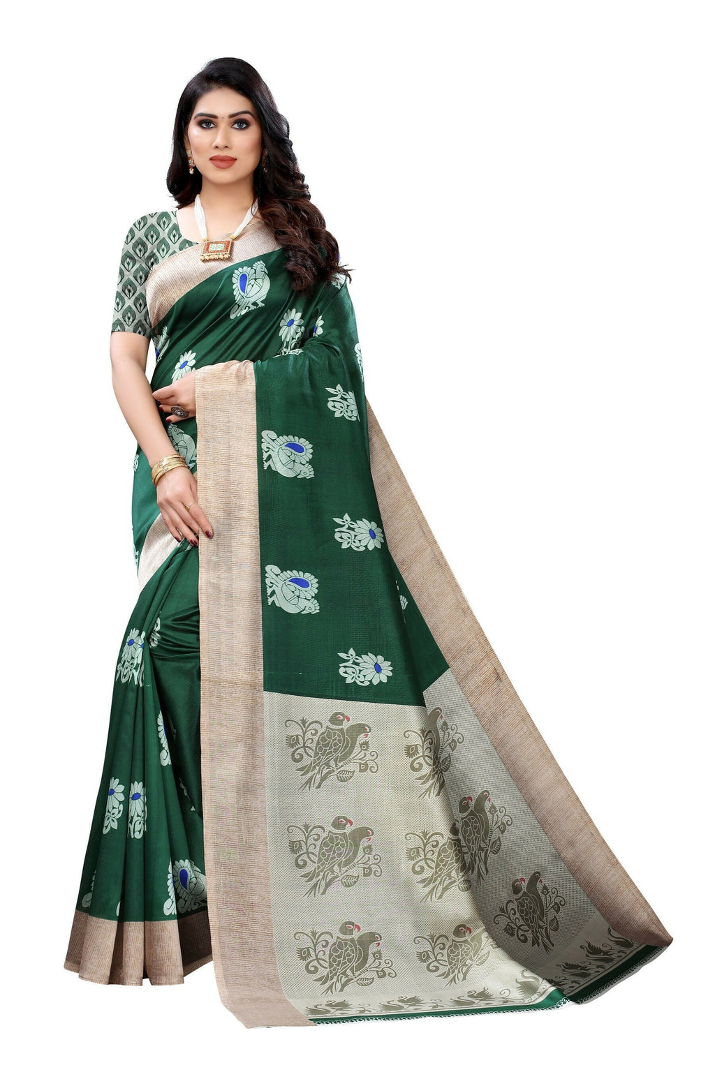 Vamika Green Printed Art Silk Saree