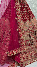Jyoti Fashion Women's Rani Pink Velvet Multi Thread Embroidered with Zircon Diamond Wedding Lehenga Choli