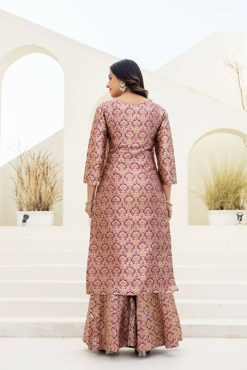 Teeya Creation Peach Viscose Jacquard Party Wear Designer Suit - Distacart