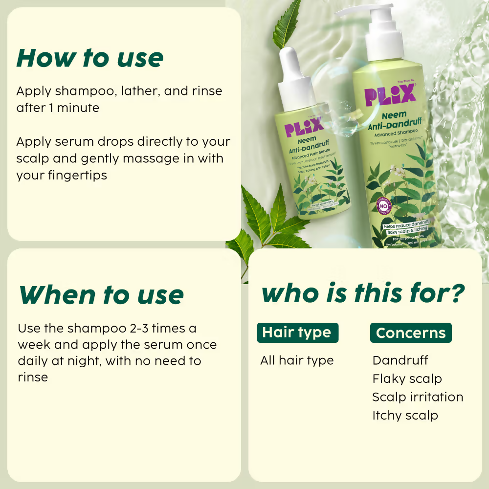 PLIX The Plant Fix Neem Anti-Dandruff Advanced Kit - Shampoo + Serum