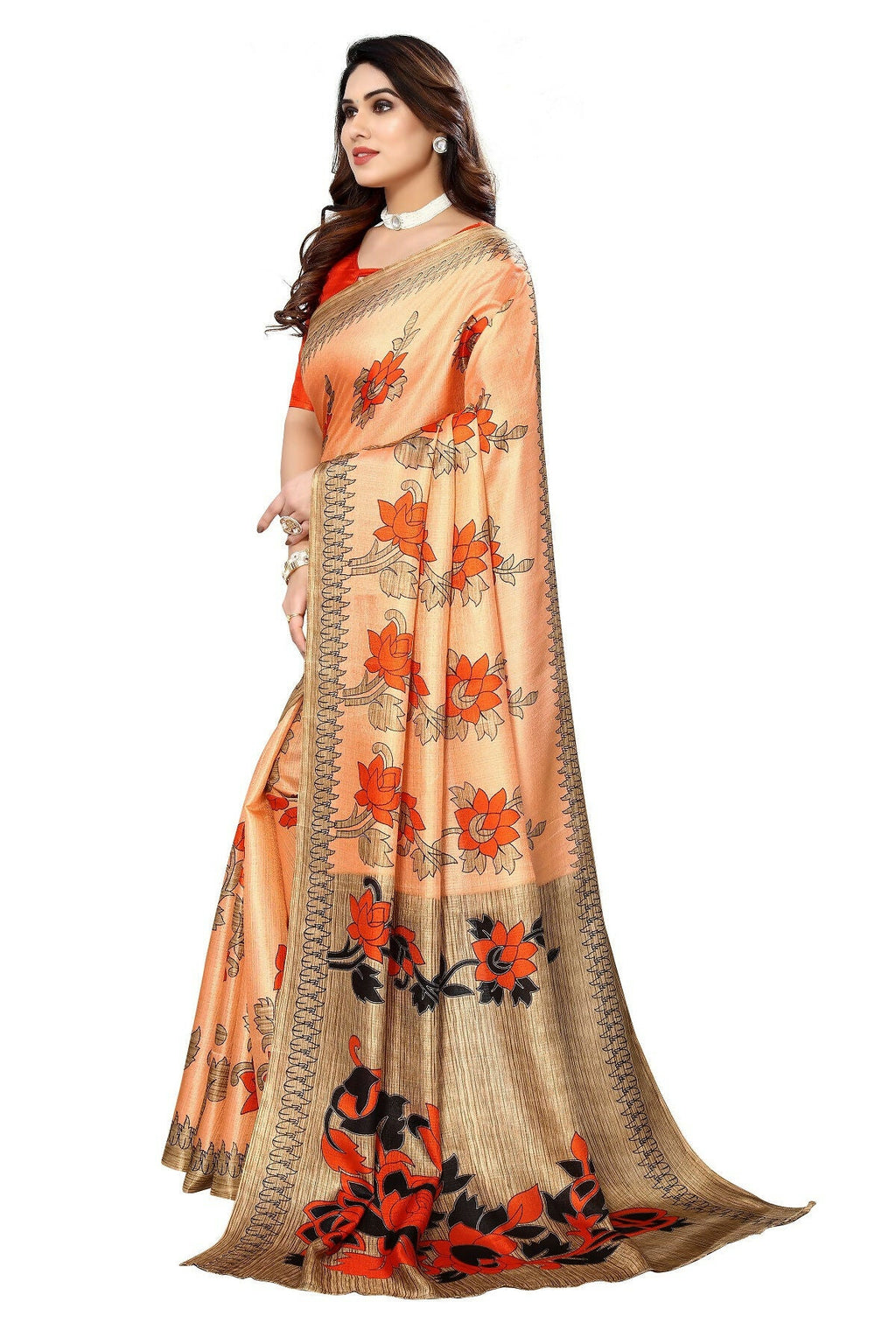 Vamika Orange Printed Art Silk Saree