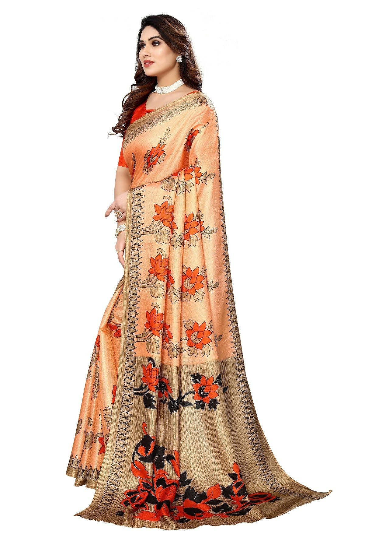 Vamika Orange Printed Art Silk Saree
