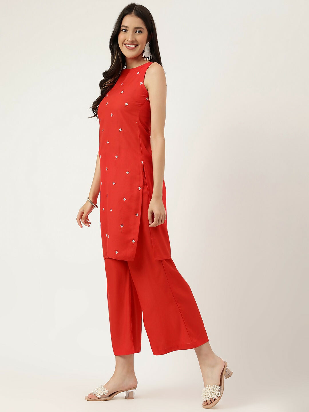 Joban Fashion Red Rayon and Embroidered Work Straight Kurta Bottom Set