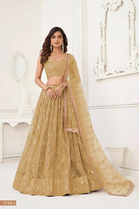 Aastha Fashion Chiku Butterfly Net Tone To Tone Thread Work, Sequence Work And Original Mirror Work Embroidery Wedding Wear Lehenga Choli