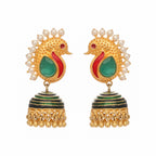 Nuyug 22K Gold Plated Pearls Studded Contemporary Shaped Enamel Jhumkas - Distacart