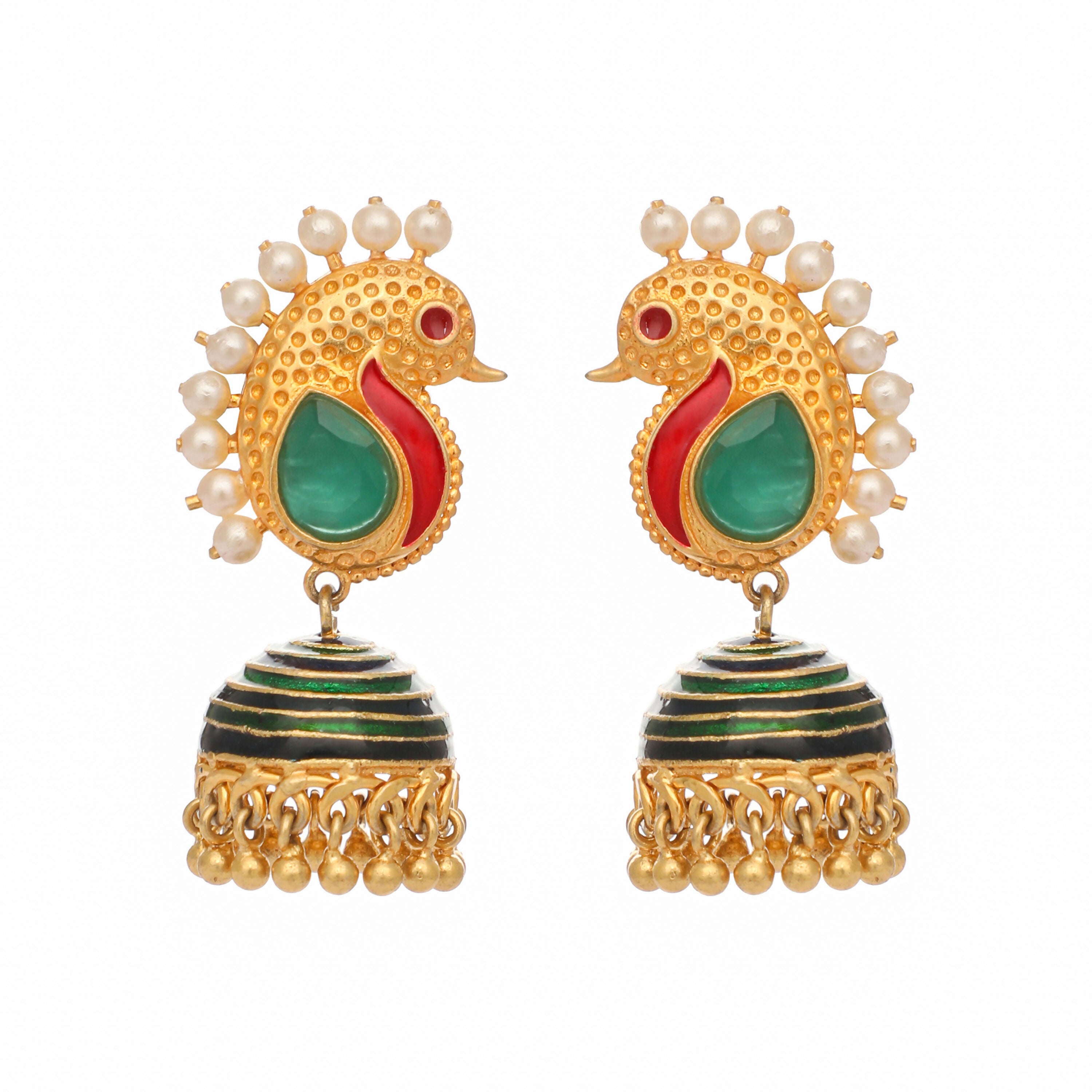 Nuyug 22K Gold Plated Pearls Studded Contemporary Shaped Enamel Jhumkas - Distacart