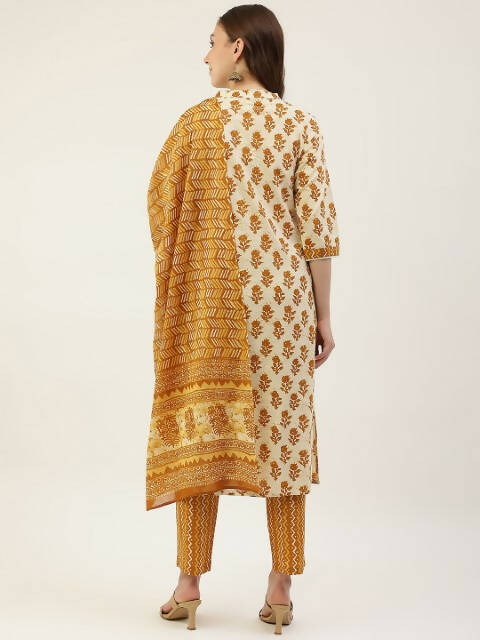 FIORRA Women's Yellow Cotton Straight Kurta Pant With Dupatta
