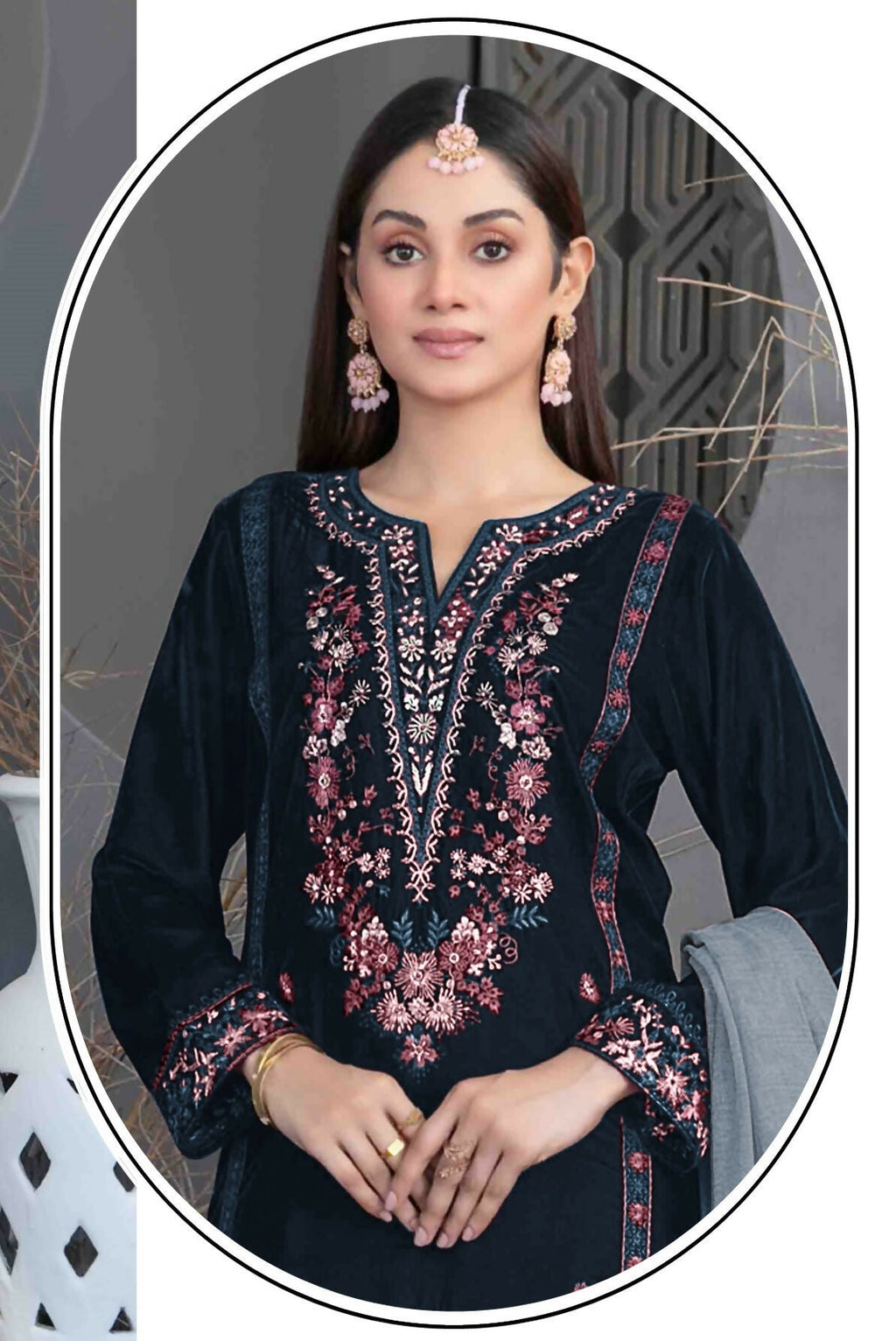 Anaita Navy Blue Velvet Suit with Embroidery Sequence Work - Distacart