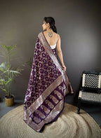 Joban Fashion Purple Meenakari Banarasi Silk Sarees