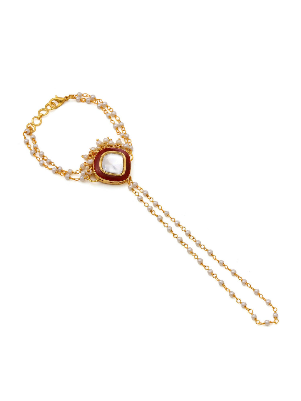 Ruby Raang Gold Red Meenakari Kundan Haath Phool - Distacart