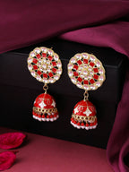 NVR Women Gold Plated Red Dome Shaped Meenkari Jhumkas Earrings - Distacart