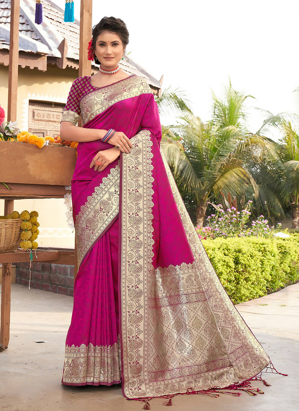 Pink Banarasi Silk Woven Design Saree with Unstitched Blouse Piece - Aachal