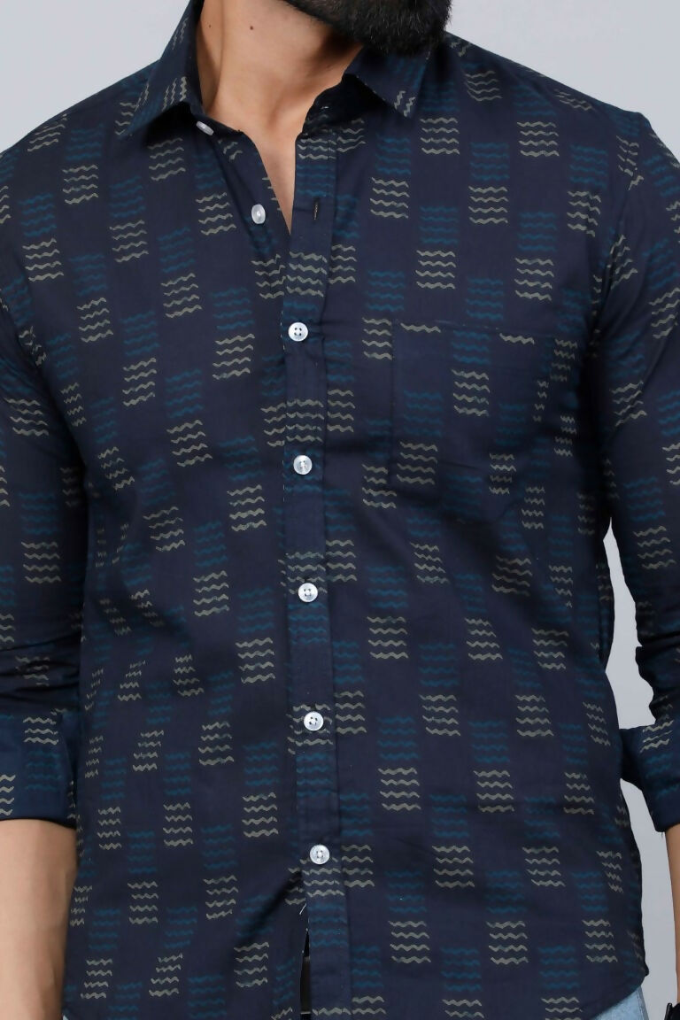 Miravan Men's Blue Spread Collar Floral Print Casual Shirt