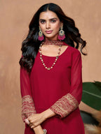 The52 Women's Beautiful Georgette Fabric Embroidery Work Straight Kurta Palazzo and Dupatta Set - Distacart