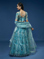 House of Panchhi Seagreen Net Sequins Embroidered Lehenga & Blouse with Dupatta