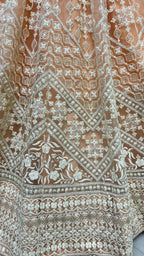 Jyoti Fashion Women's Peach Net Patterned Thread Embroidered with Sequins Wedding Lehenga Choli