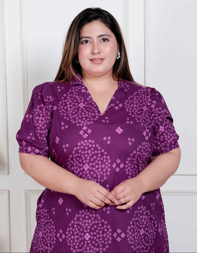 Miravan Plus Size Womens Purple Bandhani Printed A-Line Maxi Dress - Distacart