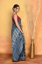 Very Much Indian Modal Silk Ajrakh Handblock Printed Natural Dyes Sleek Border Saree - Powder Blue