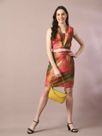 Myshka Women's Multi Printed Shawl Neck Party Top With Skirt Co-ord set