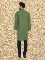 Even Apparels Men's Solid Green Linen Kurta