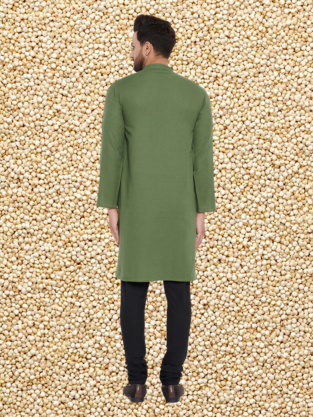 Even Apparels Men's Solid Green Linen Kurta