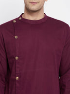 Even Apparels Maroon Pure Cotton Men's Sherwani Kurta With Asymetrical Cut - Distacart