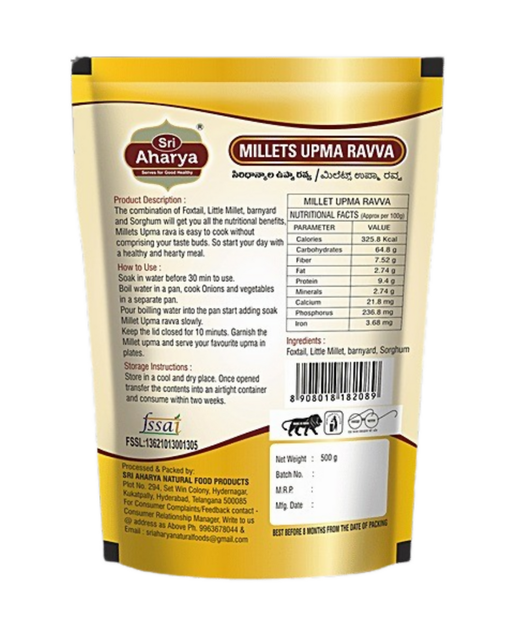 Sri Aharya Millets Upma Ravva - Distacart
