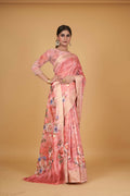 Peach Cotton Silk Digital Printed Saree With Unstitched Blouse Piece - Alisha
