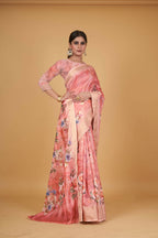 Peach Cotton Silk Digital Printed Saree With Unstitched Blouse Piece - Alisha