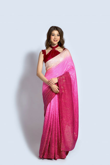 Vegaa Fashion Pink Vichitra Silk Embroidered Party Wear Saree