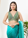 Joban Fashion Green Multi Georgette Padded Blouse With V Neck Sleeveless - Distacart