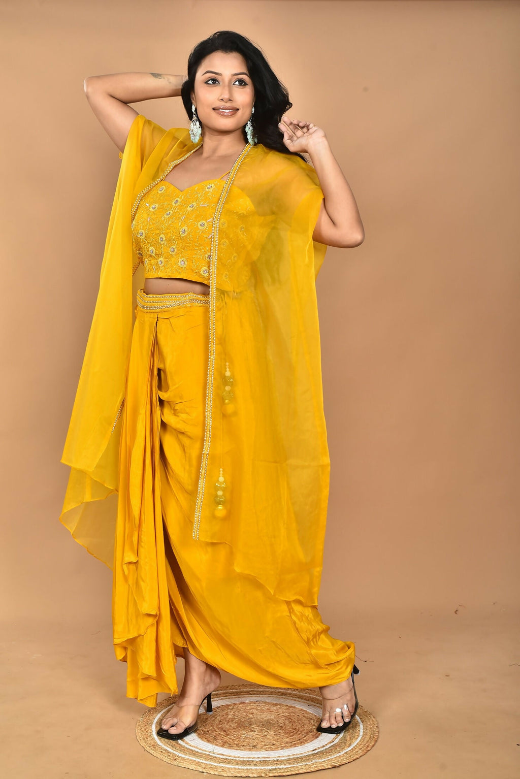 Morchari Women Hand Embroidery Crop Top-Yellow