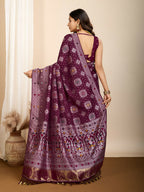 Wine Soft Silk Woven Meenakari Designer Saree - Vedanti